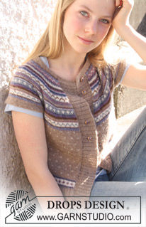 Valeria Beige / DROPS 108-58 - DROPS jacket in ”Alpaca” with round yoke and multi coloured pattern. Long or short sleeves. With suggested alternative colour combinations. Size XS - XXL