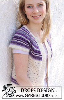 Valeria Purple / DROPS 108-59 - DROPS jacket in ”Alpaca” with round yoke and multi colored pattern. Long or short sleeves. With suggested alternative color combinations. Size XS - XXL
