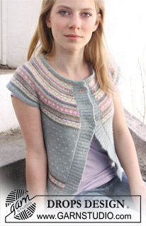 Valeria Grey / DROPS 108-60 - DROPS jacket in ”Alpaca” with round yoke and multi colored pattern. Long or short sleeves. With suggested alternative color combinations. Size XS - XXL