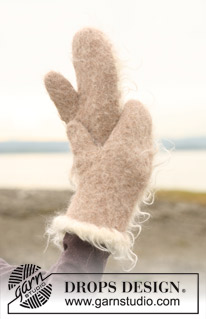 Fabulous Fuzzies / DROPS 109-22 - Felted DROPS mittens in 2 threads ”Alpaca” with crochet border in ”Puddel”.