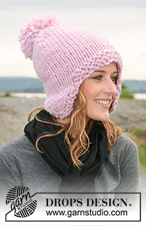 Belle Marie / DROPS 109-4 - Juego que comprende:  Calentador de cuello en punto arroz con resorte en 1 hilo “Snow” ó 1 hilo “Polaris” y Gorro DROPS en 2 hilos “Snow” ó 1 hilo “Polaris”.