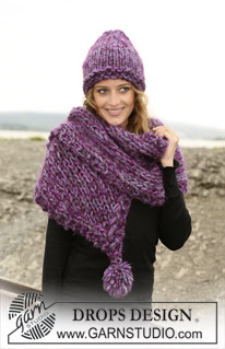 Purple Kiss / DROPS 109-55 - Das Set besteht aus: DROPS Schal und Mütze  mit 3 Fäden ”Snow” und 1 Faden ”Vienna”. 
Kann auch mit 1 Faden ”Polaris” gestrickt werden.
