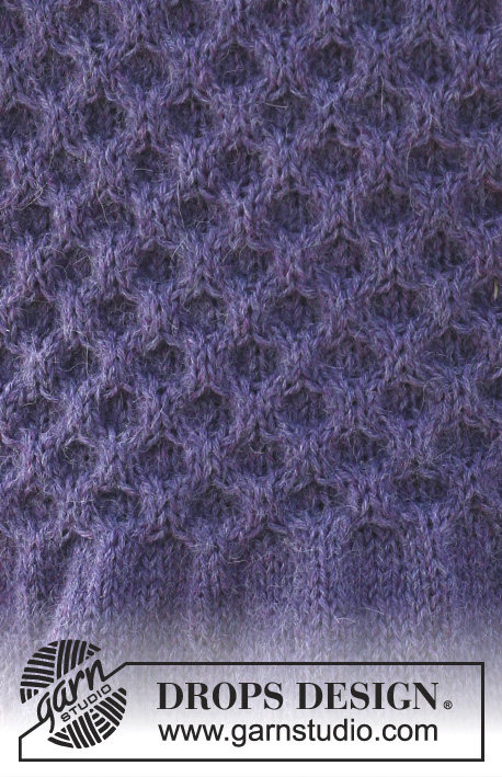 Juni / DROPS 110-22 - Knitted DROPS jacket with honeycomb pattern in 2 threads ”Alpaca”. Size S - XXXL.