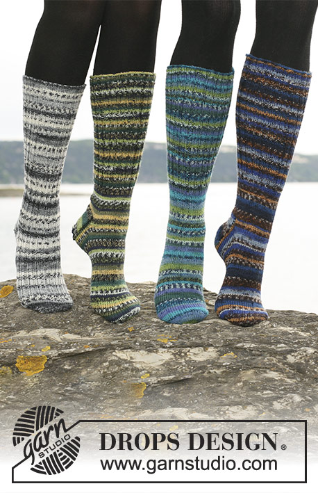 Pippi Jumps / DROPS 110-31 - Long DROPS socks in ”Fabel” with foot in rib or stockinette st. 