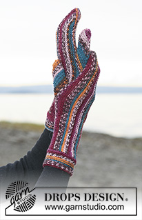 Berlingot / DROPS 110-34 - Set comprising: Knitted DROPS hat and mittens in ”Fabel”. Worked from side to side. 