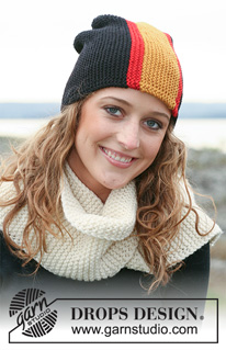 Wear Your Colours / DROPS 110-48 - DROPS hats with flags in ”Karisma”, worked from side to side. Yarn alternative ”Merino”. Scarf in ”Alaska”.