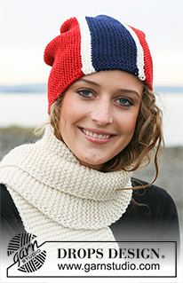 Wear Your Colours / DROPS 110-50 - DROPS hats with flags in ”Karisma”, worked from side to side. Yarn alternative ”Merino”. Scarf in ”Alaska”.