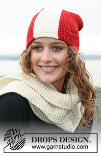 Wear Your Colours / DROPS 110-51 - DROPS hats with flags in ”Karisma”, worked from side to side. Yarn alternative ”Merino”. Scarf in ”Alaska”.