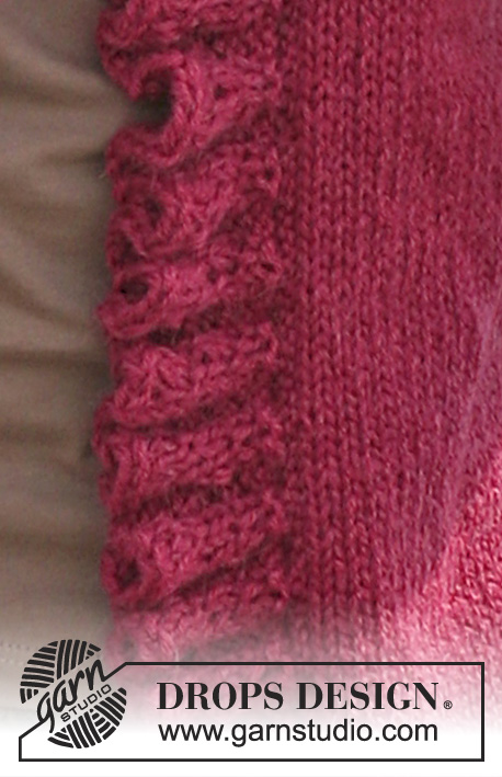 Cherry Pie / DROPS 110-6 - Suéter DROPS con bordes ondulados en 2 hilos “Alpaca”.  Talla S – XXXL.