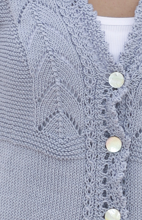 Water Lotus / DROPS 112-14 - Knitted DROPS jacket with lace pattern in ”Muskat”. Size S - XXXL.