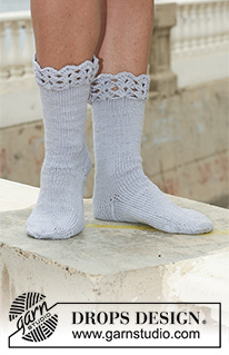Steel and Lace / DROPS 112-16 - DROPS sockor i ”Merino Extra Fine” med virkad kant.