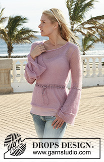 Avalon / DROPS 113-13 - Loosely knitted DROPS jumper with wide double cuffs in ”Kid-Silk” and effects in ”Cotton Viscose” or Safran. Size S - XXXL.