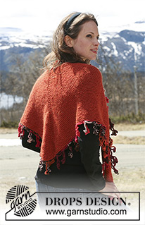 Blazing Fire / DROPS 114-10 - Rätstickad DROPS sjal i två trådar ”Alpaca” med virkad kant i ”Big Fabel”.