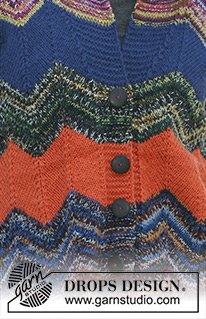 Zig-Zag Skies / DROPS 114-23 - Saco DROPS tejido con franjas y patrón zigzag en “Fabel” y “Alpaca”. Talla: S – XXXL.

