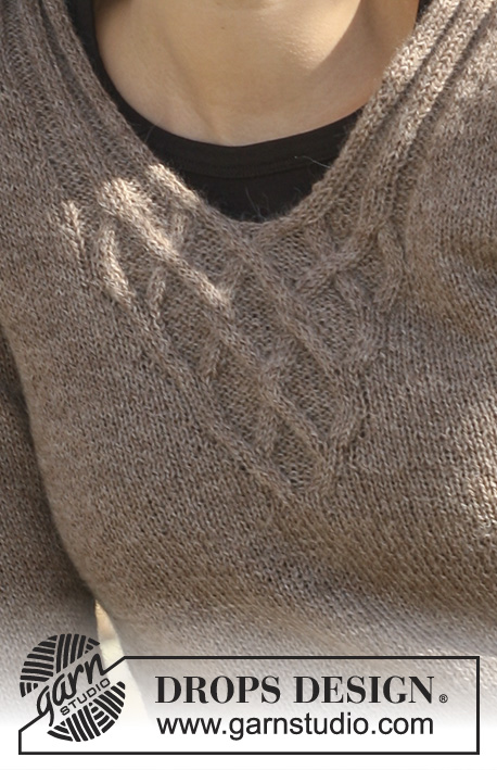 Viking Knots / DROPS 114-8 - DROPS jumper with cables in ”Alpaca” with 3/4 sleeves or long sleeves. 
Size S - XXXL.