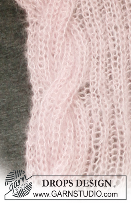 Soft Twists / DROPS 115-10 - DROPS scarf in 2 threads ”Kid-Silk” with rib and cables. 