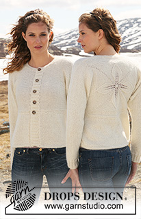 Star Gazer / DROPS 115-3 - DROPS jacket in stockinette st with pattern on back piece in ”Alpaca” and ” Vivaldi”. Worked in different knitting directions. Size S - XXXL.