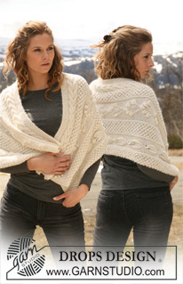 Aran Flowers / DROPS 115-5 - DROPS shawl in ”Vivaldi” and ”Alpaca” with different patterns.