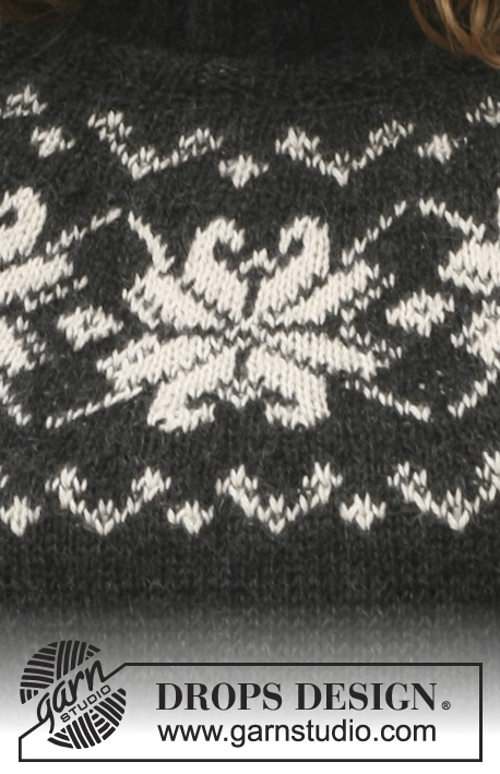 Midnight Rose / DROPS 116-12 - Strikket DROPS nordisk genser med rundfelling i 2 tråder ”Alpaca”. Str S - XXXL