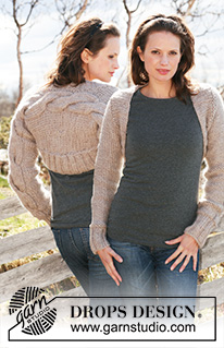 Twisted Caramel / DROPS 117-19 - Bolero DROPS con patrón de torsadas / trenzas en “Snow”. Talla: S – XXXL.