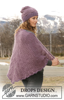 Rose Valley / DROPS 117-36 - Settet består av: Stickad DROPS mössa och sjal med vågmönster i  ”Kid-Silk” och ”Alpaca”.