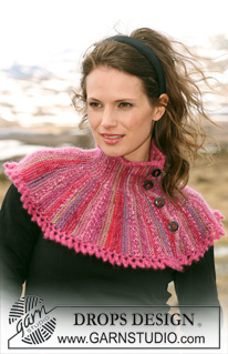 Moras y Fresas / DROPS 117-40 - Gestrickter DROPS Kragen mit Knöpfen in ”Fabel” und ”Kid-Silk”. 