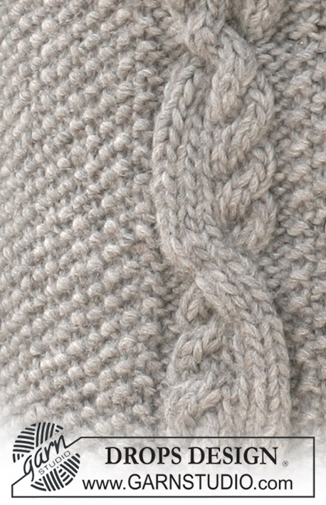 Winter Transitions / DROPS 117-41 - Veste DROPS au point de riz, manches courtes et torsades en « Snow ». Du S au XXXL.