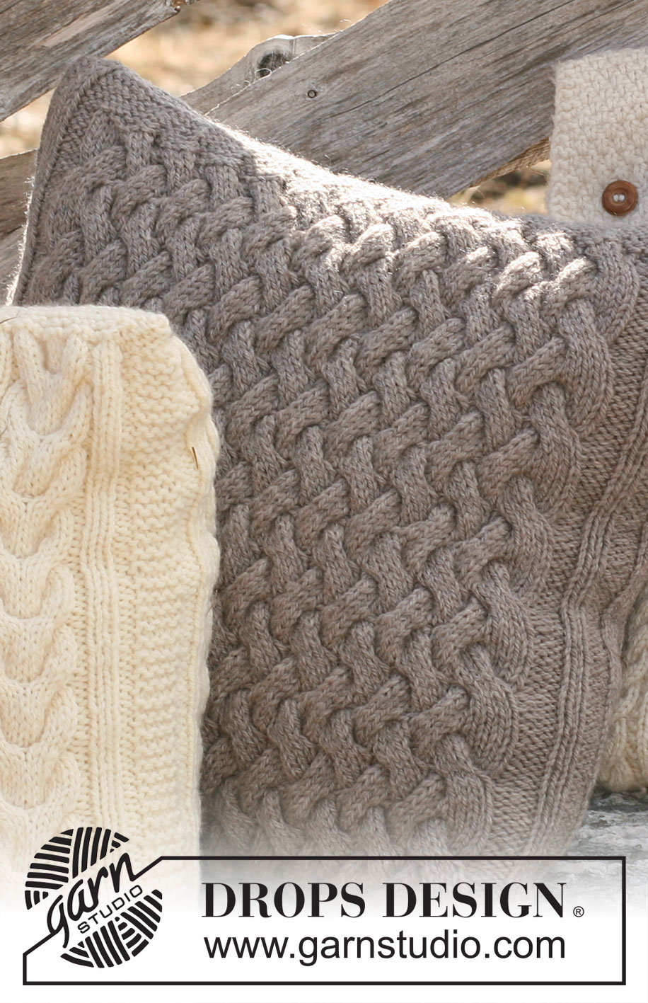 Spring Beats / DROPS 117-49 - Knitted DROPS cushion cover with cables in ”Alaska”.