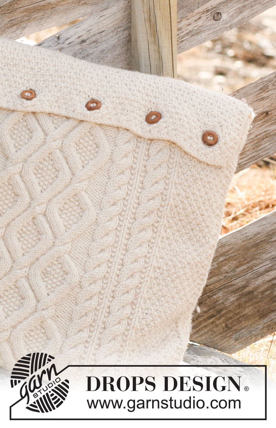 Cabled Hide Away / DROPS 117-50 - Knitted DROPS cushion cover with cables in ”Alaska”. 
