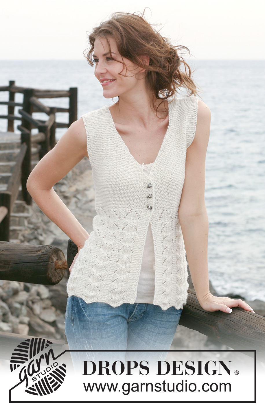 Frilly Julliet / DROPS 118-18 - Knitted DROPS sleeveless top in garter st and lace pattern in  ”Alpaca”. Size S-XXXL.