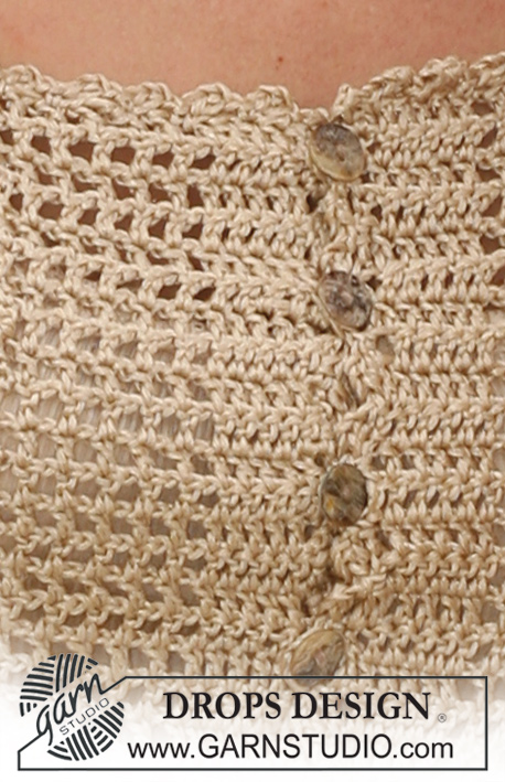 Bailey / DROPS 118-22 - Tunica DROPS ai ferri, in Safran, con sprone all’uncinetto, in Cotton Viscose. Taglie: Dalla XS alla XXXL.
