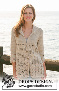 Waves and Shells / DROPS 118-25 - Veste DROPS au crochet et point d'éventails en Muskat. Du S au XXXL.