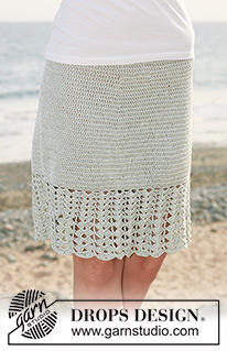 Seaside Comfort / DROPS 118-27 - Crochet DROPS skirt with wide fan patterned border in ”Cotton Viscose”. Size S – XXXL.