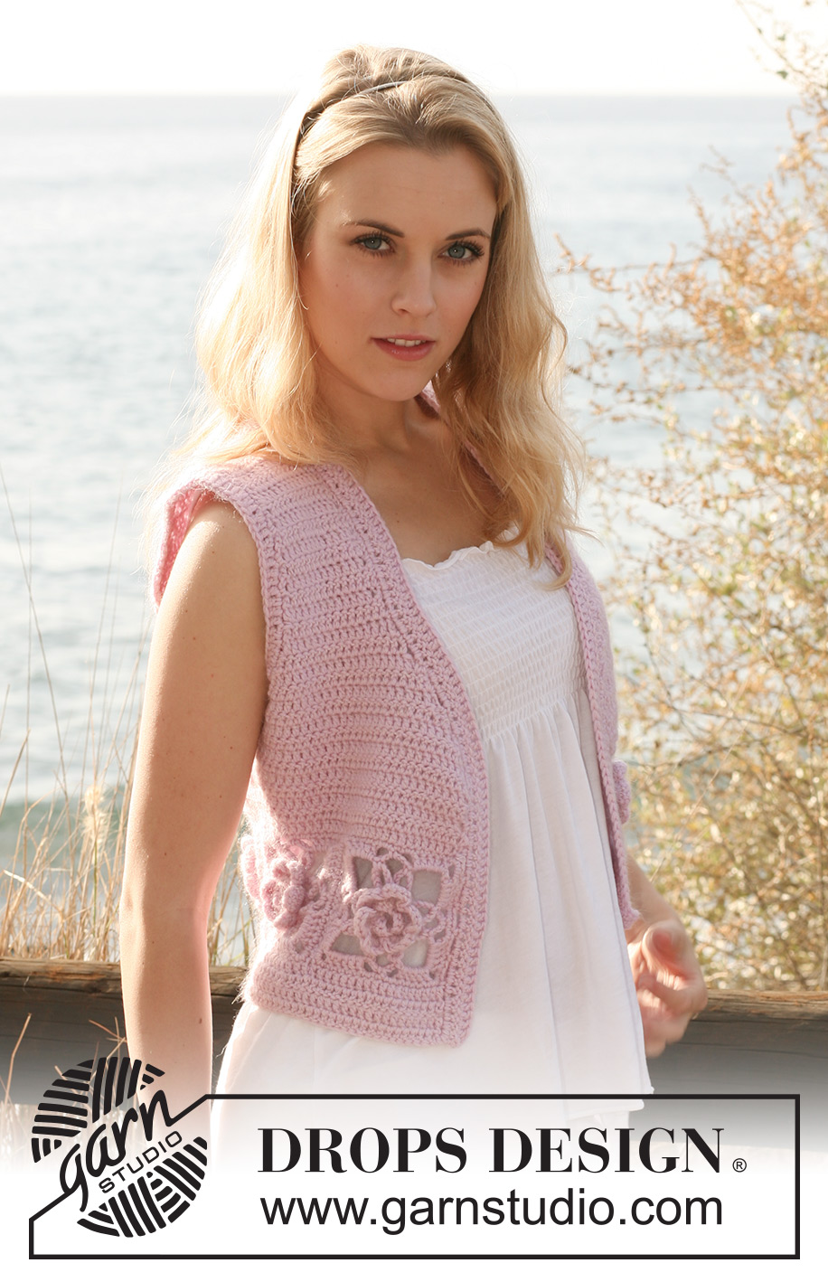 Rose Relic / DROPS 118-29 - Crochet DROPS waistcoat in ”Merino Extra Fine” and ”Kid-Silk”. Size S - XXXL.