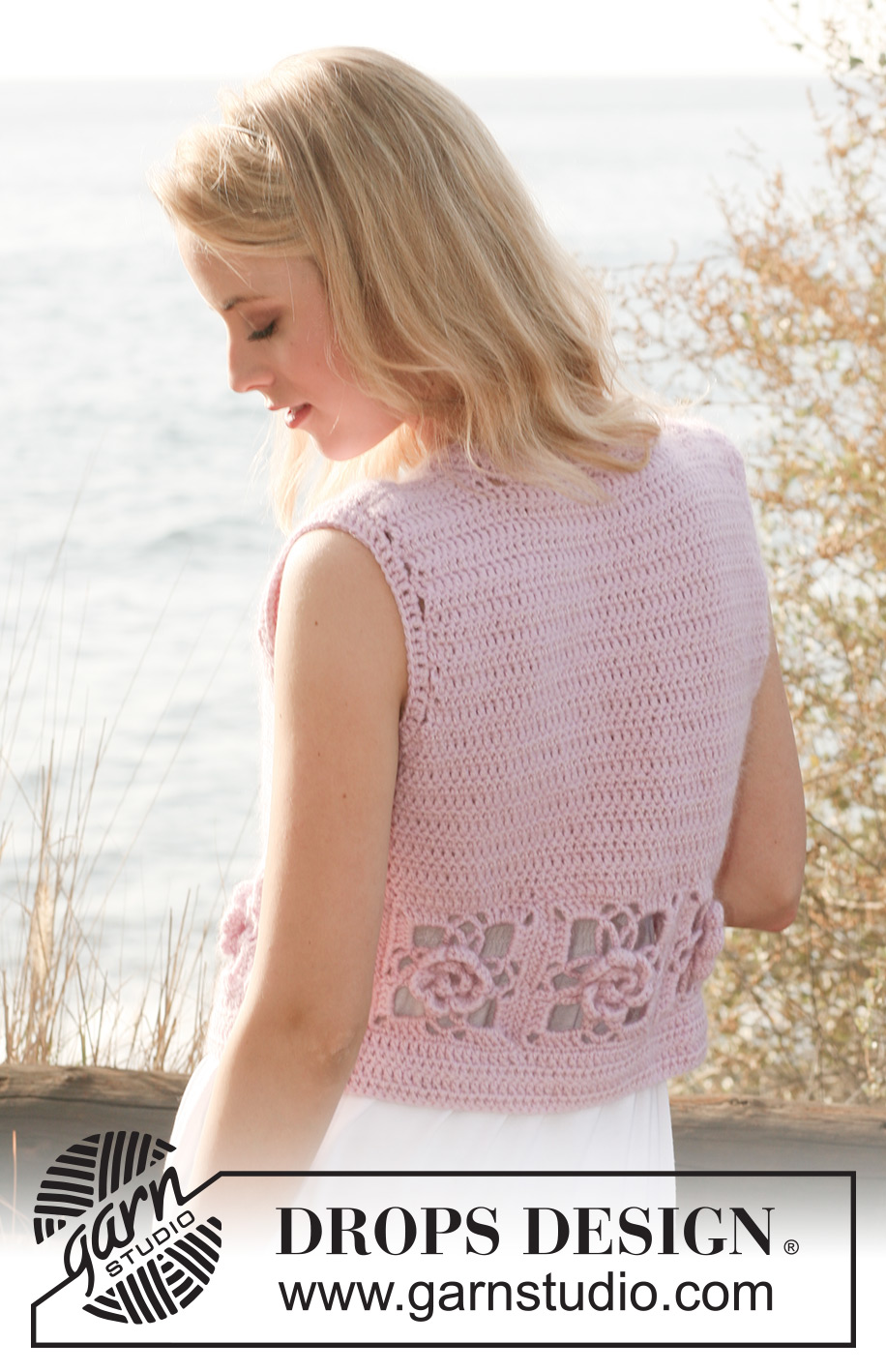 Rose Relic / DROPS 118-29 - Crochet DROPS waistcoat in ”Merino Extra Fine” and ”Kid-Silk”. Size S - XXXL.