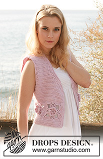 Rose Relic / DROPS 118-29 - Crochet DROPS waistcoat in ”Merino Extra Fine” and ”Kid-Silk”. Size S - XXXL.