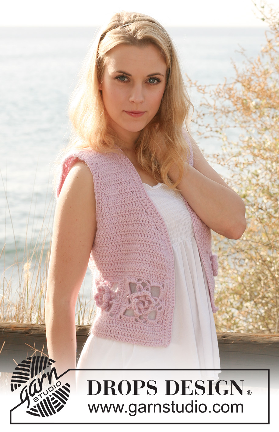 Rose Relic / DROPS 118-29 - Crochet DROPS waistcoat in ”Merino Extra Fine” and ”Kid-Silk”. Size S - XXXL.