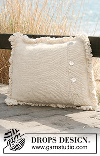 Snow Bunting / DROPS 118-44 - Gebreide DROPS kussenhoes met ruche rand van 2 draden ”Alpaca”. 
