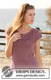 Purple Haze / DROPS 118-5 - DROPS tunika i ”Lin” med rynkmönster på oket. Strl S till XXXL.