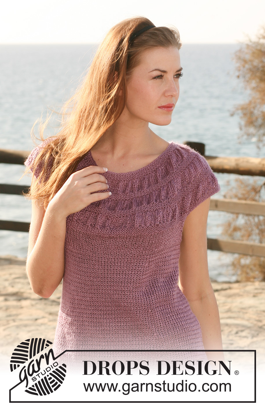 Purple Haze / DROPS 118-5 - DROPS tunika i ”Lin” med rynkmönster på oket. Strl S till XXXL.