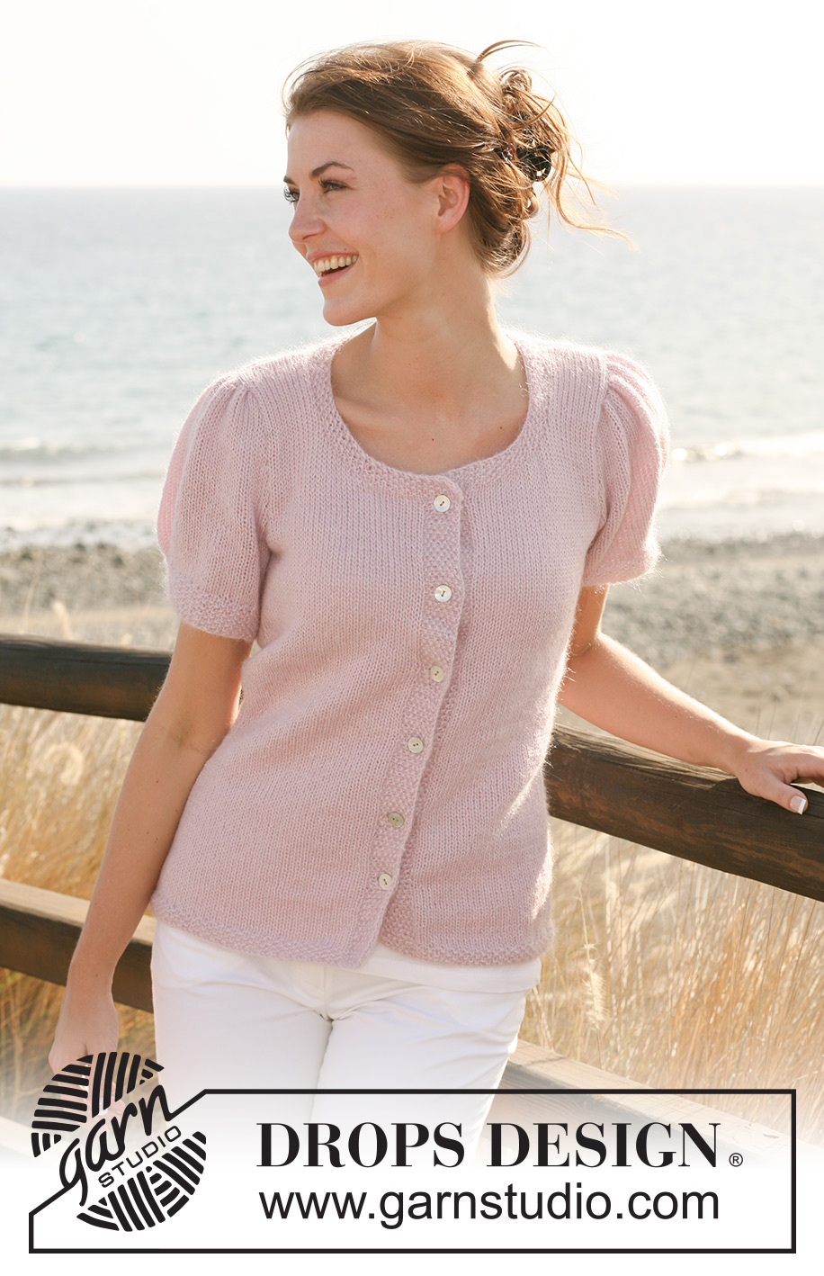 Spring Romance / DROPS 118-6 - Kortärmad DROPS kofta i slätstickning och puffärmar i ”Alpaca” och ”Kid-Silk”. 
Strl S-XXXL.