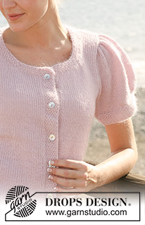 Spring Romance / DROPS 118-6 - Kortärmad DROPS kofta i slätstickning och puffärmar i ”Alpaca” och ”Kid-Silk”. 
Strl S-XXXL.