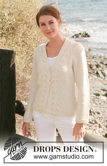 Sunset Lace / DROPS 118-7 - Chaqueta de punto DROPS con patrón de calados en 2 hilos “Alpaca”.  Talla S-XXXL.