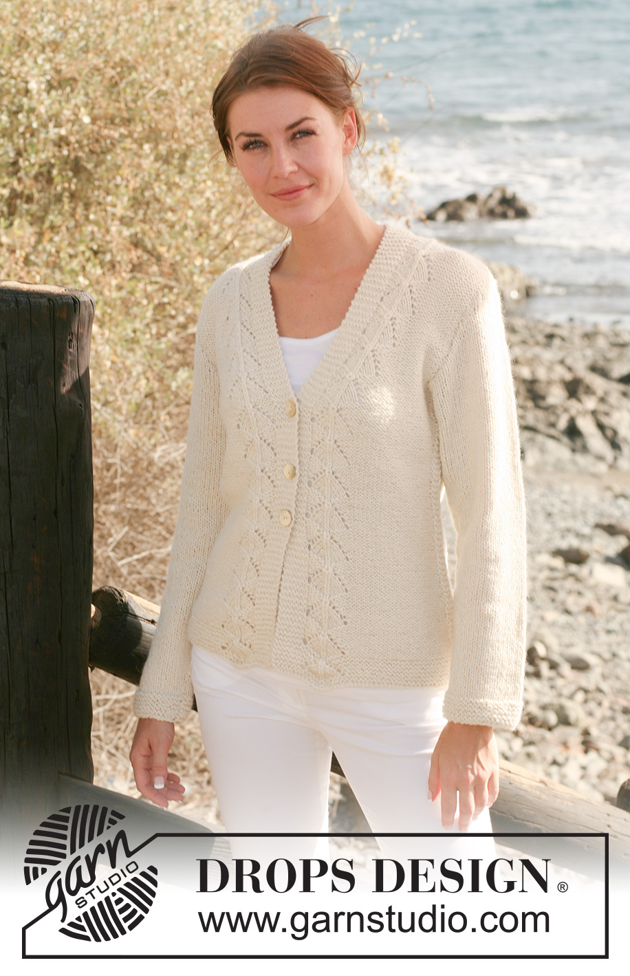 Sunset Lace / DROPS 118-7 - Chaqueta de punto DROPS con patrón de calados en 2 hilos “Alpaca”.  Talla S-XXXL.