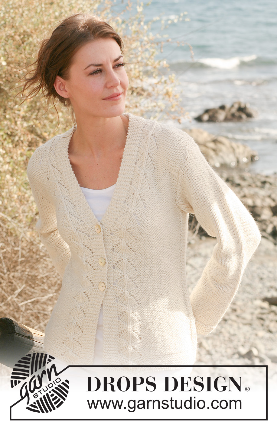 Sunset Lace / DROPS 118-7 - Chaqueta de punto DROPS con patrón de calados en 2 hilos “Alpaca”.  Talla S-XXXL.