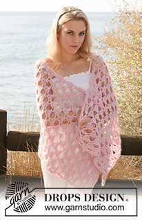 Pink Perfection / DROPS 118-8 - Crochet DROPS shawl with lace pattern in ”Alpaca” and ”Kid-Silk”. 