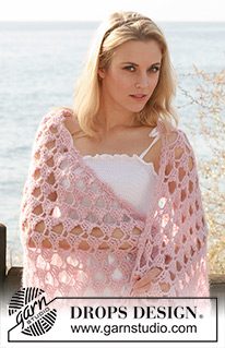 Pink Perfection / DROPS 118-8 - Crochet DROPS shawl with lace pattern in ”Alpaca” and ”Kid-Silk”. 