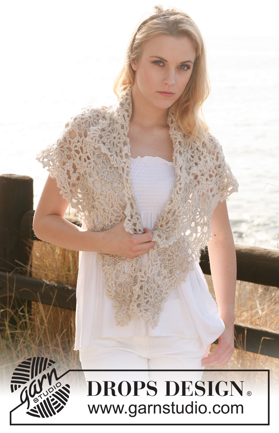 Liberty / DROPS 119-11 - Crochet DROPS shawl in Cotton Viscose and Vivaldi or BabyAlpaca Silk and Brushed Alpaca Silk.