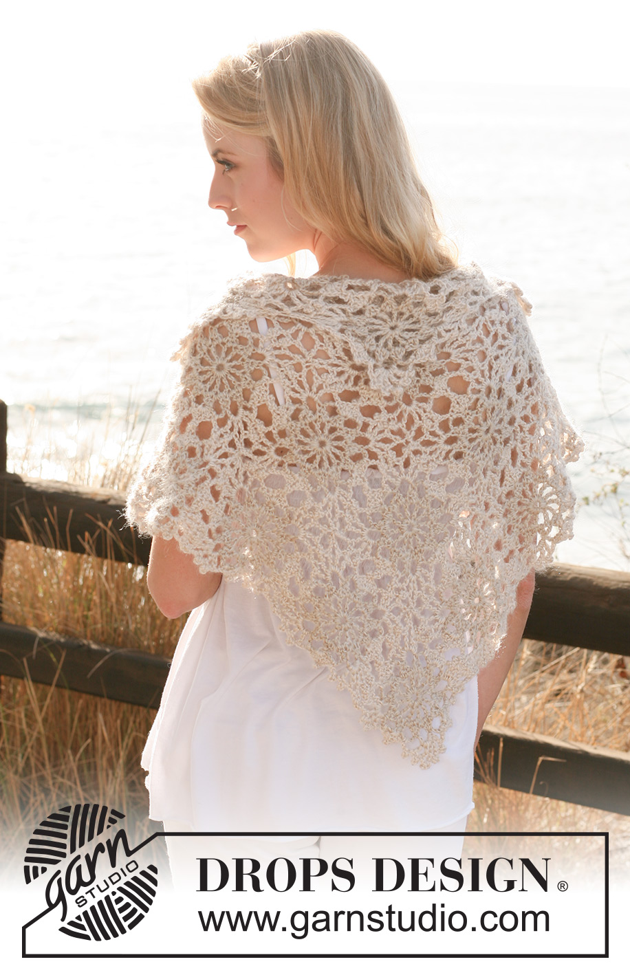 Liberty / DROPS 119-11 - Crochet DROPS shawl in Cotton Viscose and Vivaldi or BabyAlpaca Silk and Brushed Alpaca Silk.