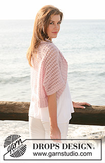 Sea Blush / DROPS 119-21 - Strikket DROPS bolero med hullmønster i ”Cotton Viscose” og ”Kid-Silk”. 
Str XS/S - XXXL